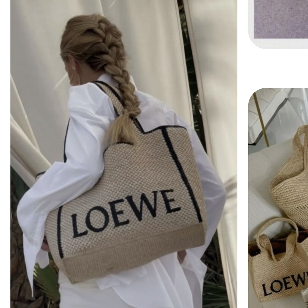 Loewe Large Font Tote Bag in raffia